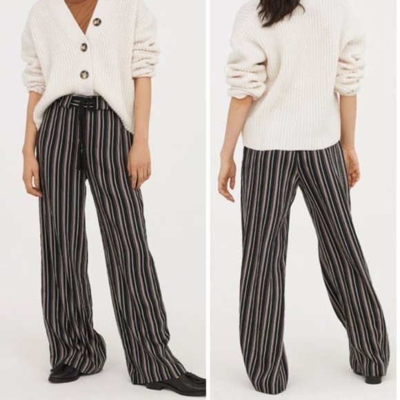 H&M Striped Wide-Leg Pants with Rope-look Belt - Picture 7 of 8